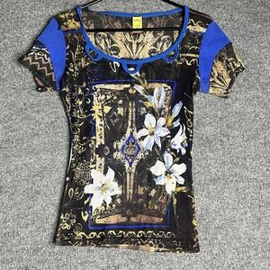 Save The Queen Mesh Top L Abstract Floral Gate Inspired Italy Vintage Y2K